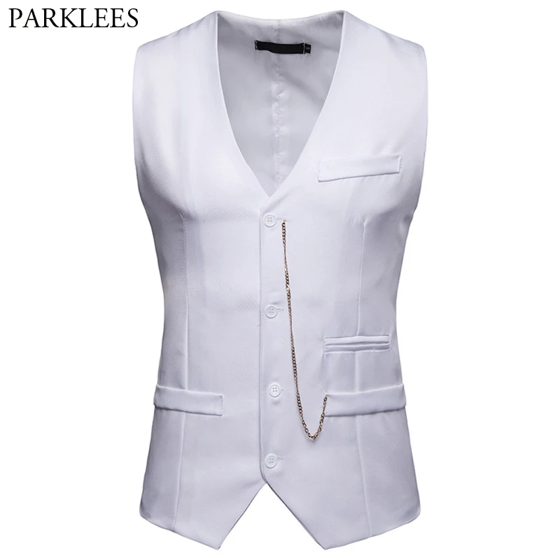 Fashion Chain Decoration White Vest Men 2019 Brand New Slim Single Breasted Suit Vest Waistcoat Men Nightclub Party Prom Vests
Fashion Chain Decoration White Vest Men 2019 Brand New Slim Single Breasted Suit Vest Waistcoat Men Nightclub Party Prom Vests