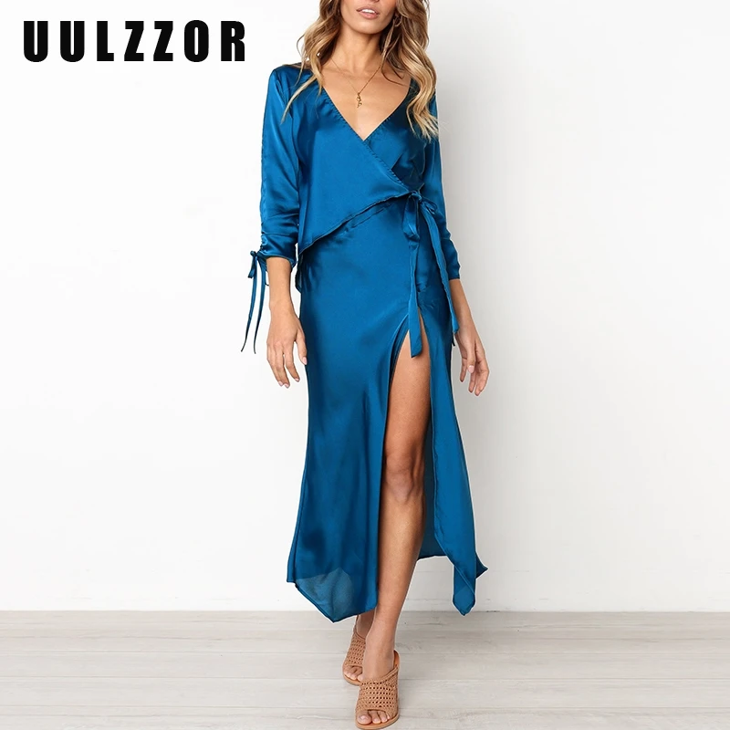 UULZZOR Women dress Solid Lace Up Split 2019 Fashion Long Sexy V Neck Long Sleeve Maxi Dresses summer Casual Dresses Vestidos
UULZZOR Women dress Solid Lace Up Split 2019 Fashion Long Sexy V Neck Long Sleeve Maxi Dresses summer Casual Dresses Vestidos