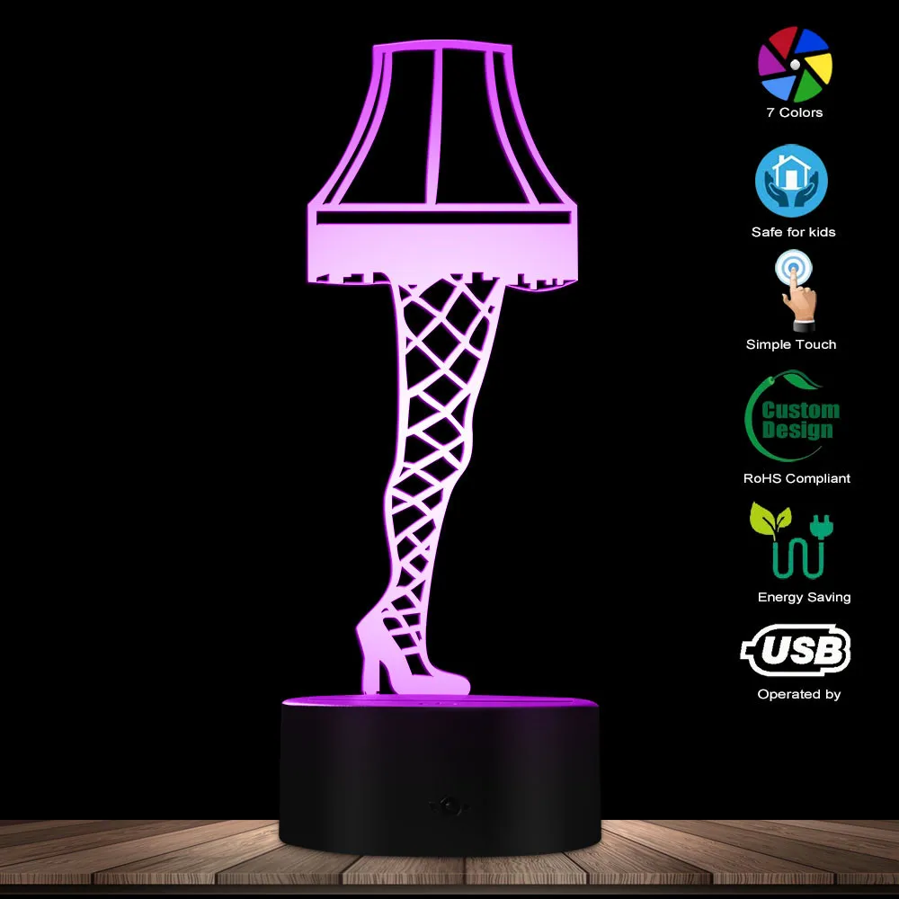 

3D Optical illusion Leg Lamp From A Christmas Story Sexy Silk Stockings Leg Nightlight Table Lamp Glowing Led Visual Lamp Light