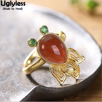 Uglyless Gemstone Lovely Goldfish Rings for Women Agate Fish Open Rings Adjustable Gold Plate 925 Silver Fine Jewelry Chalcedony
Uglyless Gemstone Lovely Goldfish Rings for Women Agate Fish Open Rings Adjustable Gold Plate 925 Silver Fine Jewelry Chalcedony