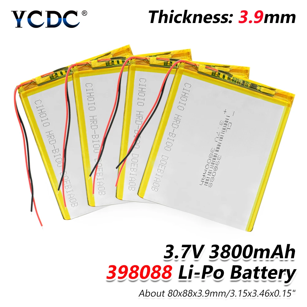 New 1/2/4Pcs Rechargeable Li-ion Cell 3.7V polymer lithium battery 398088 3800mAh With PCB For DVD Tablet PDA MID Electric Toys
New 1/2/4Pcs Rechargeable Li-ion Cell 3.7V polymer lithium battery 398088 3800mAh With PCB For DVD Tablet PDA MID Electric Toys