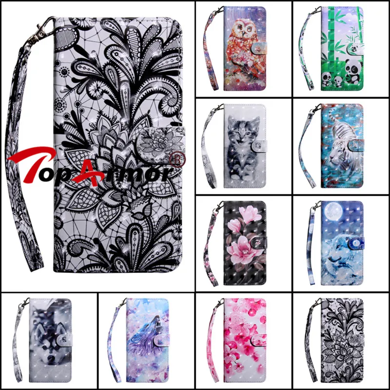 

3D Painted Book Flip with lanyard Phone Case For Huawei Honor 7A 7C 7S Enjooy 7 7S Y5 2017 Y6 Y3 Y5 Y7 Pro Prime 2018 Stent Case