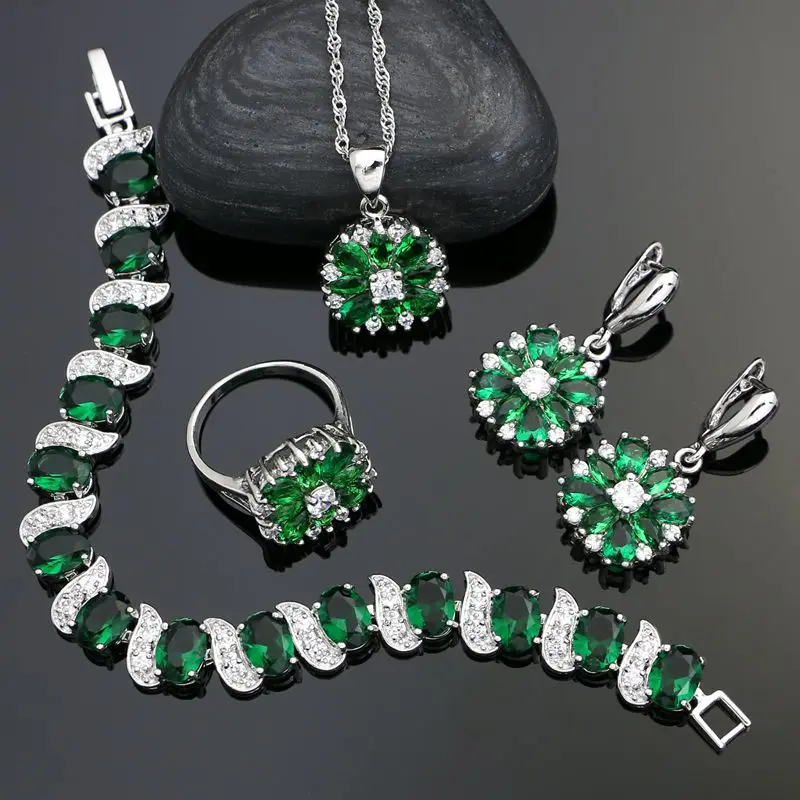 925 Sterling Silver Bridal Jewelry Sets For Women Green Cubic Zirconia White Crystal Earrings/Pendant/Ring/Bracelet/Necklace Set
925 Sterling Silver Bridal Jewelry Sets For Women Green Cubic Zirconia White Crystal Earrings/Pendant/Ring/Bracelet/Necklace Set
