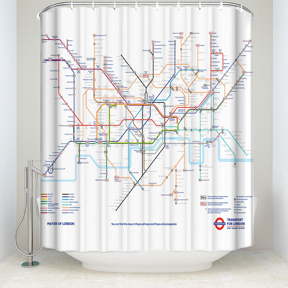CHARMHOME Map Decor Shower Curtain City Subway of London Rail Transit Polyester Fabric Waterproof Bath Curtain Hooks Included
CHARMHOME Map Decor Shower Curtain City Subway of London Rail Transit Polyester Fabric Waterproof Bath Curtain Hooks Included