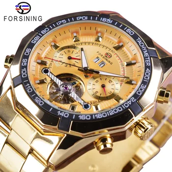 Forsining Golden Stainless Steel Multifunction Fashion Tourbillion Calendar Luminous Hands Men Automatic Watch Top Brand Luxury
Forsining Golden Stainless Steel Multifunction Fashion Tourbillion Calendar Luminous Hands Men Automatic Watch Top Brand Luxury