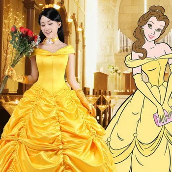 New Halloween Adult Princess Belle Beauty and the Beast Cosplay Costume Gold Dress 2018 Stage Dress
New Halloween Adult Princess Belle Beauty and the Beast Cosplay Costume Gold Dress 2018 Stage Dress
