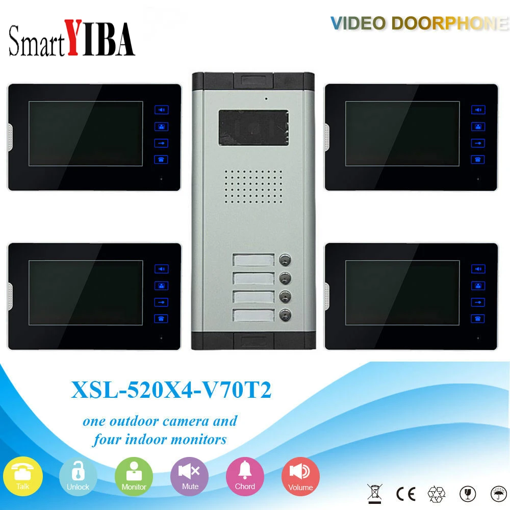 SmartYIBA 7'' Touch Screen Video Intercom HD Camera Door Intercom Door Bell Door Phone System + 4 Monitors for multi Apartments
SmartYIBA 7'' Touch Screen Video Intercom HD Camera Door Intercom Door Bell Door Phone System + 4 Monitors for multi Apartments