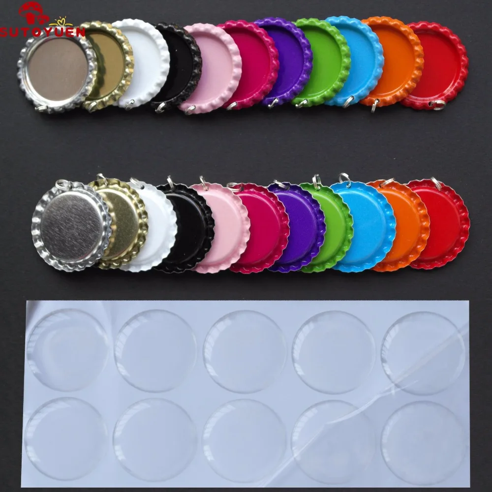 100 Pcs Colored Flattened Bottle caps With Holes and Rings+100 pcs Clear Epoxy Bottle Cap Seal Stickers For DIY Jewelry Crafts
100 Pcs Colored Flattened Bottle caps With Holes and Rings+100 pcs Clear Epoxy Bottle Cap Seal Stickers For DIY Jewelry Crafts