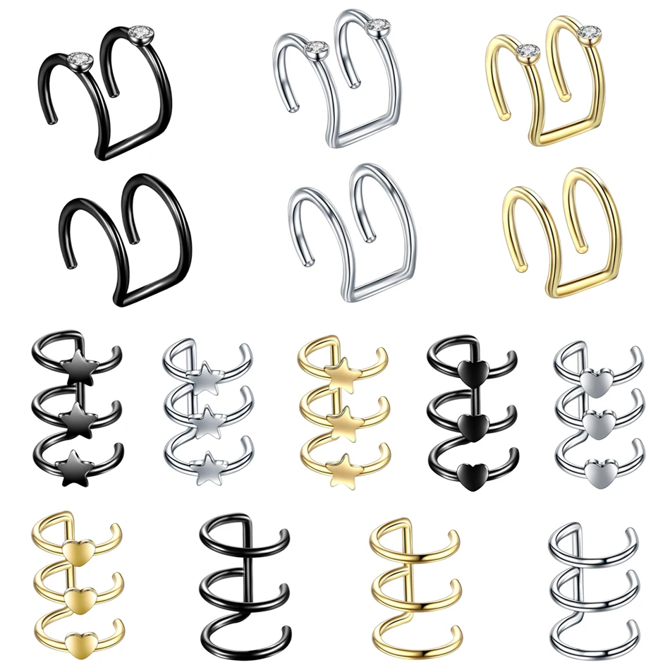 1PC Steel Illusion CBR Ear Cuff Helix Cartilage Rings Gold Fake Clip On Cuff Wrap Upper Closure Rings Piercing Sexy Jewelry 16G
1PC Steel Illusion CBR Ear Cuff Helix Cartilage Rings Gold Fake Clip On Cuff Wrap Upper Closure Rings Piercing Sexy Jewelry 16G