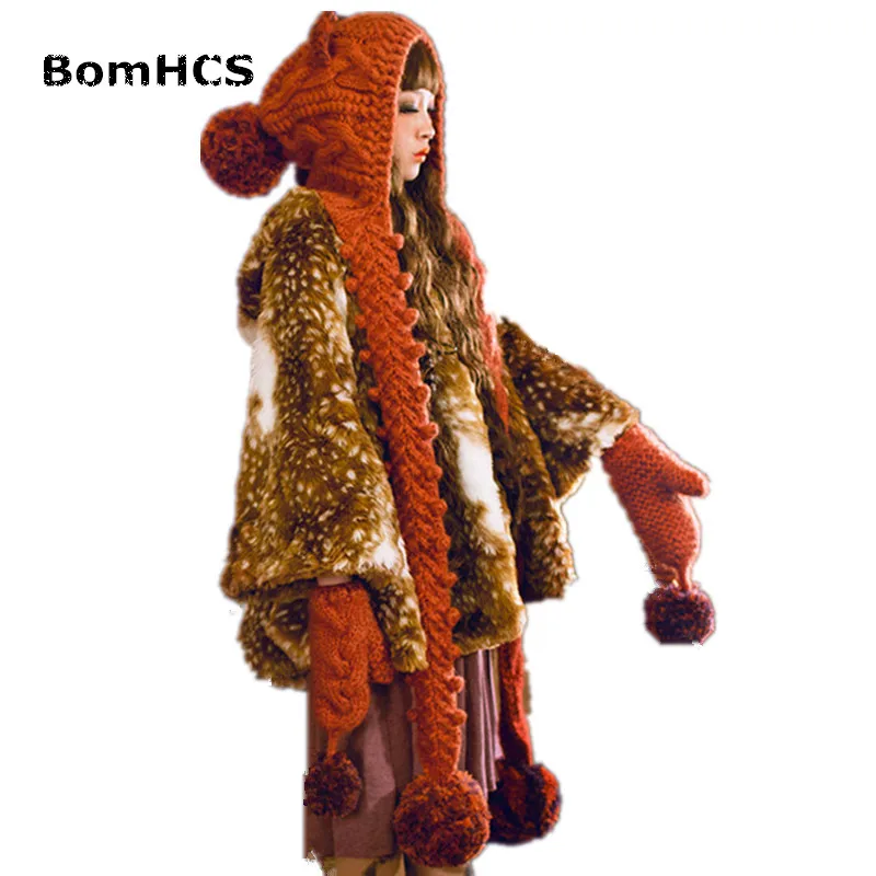 BomHCS Милая фототкань с шарфом и перчатками (костюм из 2 шт.) зимняя теплая вязаная