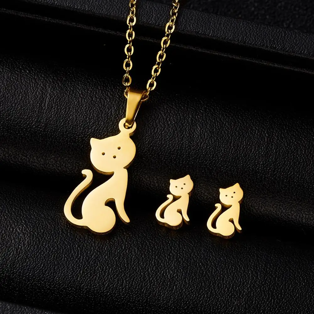 Fanqieliu Stainless Steel Stud Earrings + Pendant Necklace Gold Jewelry Set For Women Lovely Cat Fashion Necklaces FQL195241
Fanqieliu Stainless Steel Stud Earrings + Pendant Necklace Gold Jewelry Set For Women Lovely Cat Fashion Necklaces FQL195241