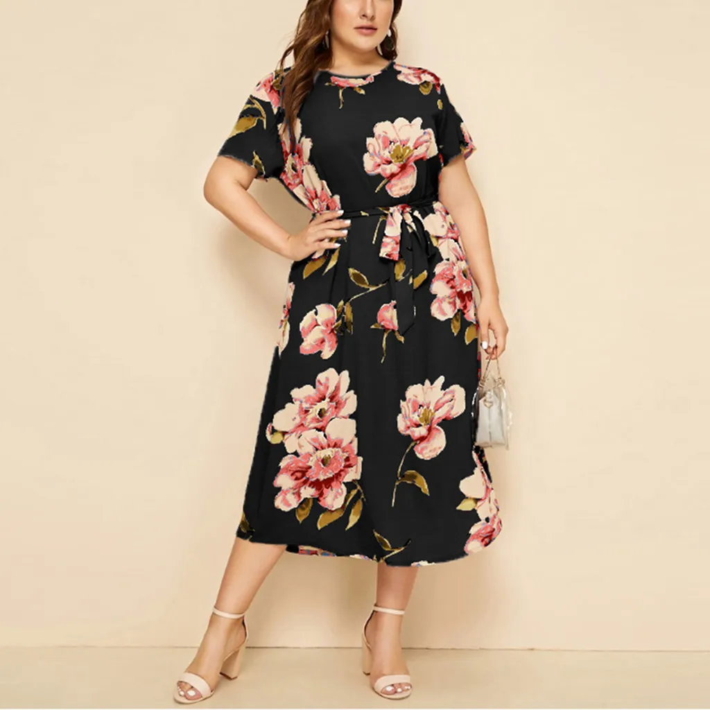 Women'S Dresses Casual Plus Size O-Neck Short Sleeve Floral Print Waist Strap Dress Top Female Vestidos De Verano #D7
Women'S Dresses Casual Plus Size O-Neck Short Sleeve Floral Print Waist Strap Dress Top Female Vestidos De Verano #D7