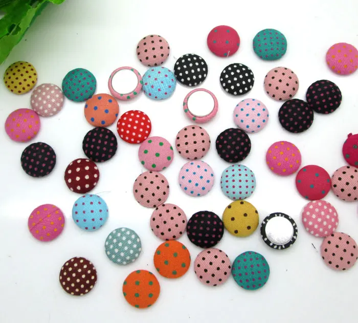 100Pcs 12mm Mixed Dot Fabric Covered Buttons Cabochon Scrapbooking Sewing Diy Accessories Cloth Flatback Button | Дом и сад