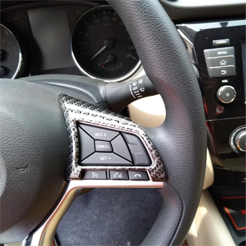 ABS-Matte-Steering-Wheel-Button-Cover-Trim-Chrome-Car-Stickers-Carbon-fiber-style-accessories-For-Nissan