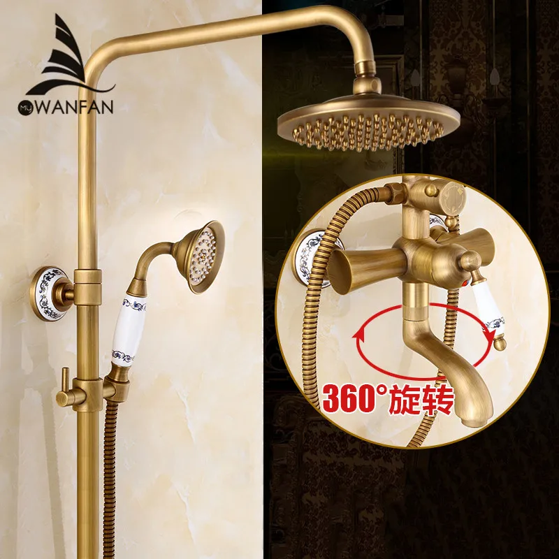 

Shower Faucets Bath Shower Sets Antique Brass Finish Bathroom Rainfall With Spray Shower Set Durable Brass Faucet Set ST-9136
