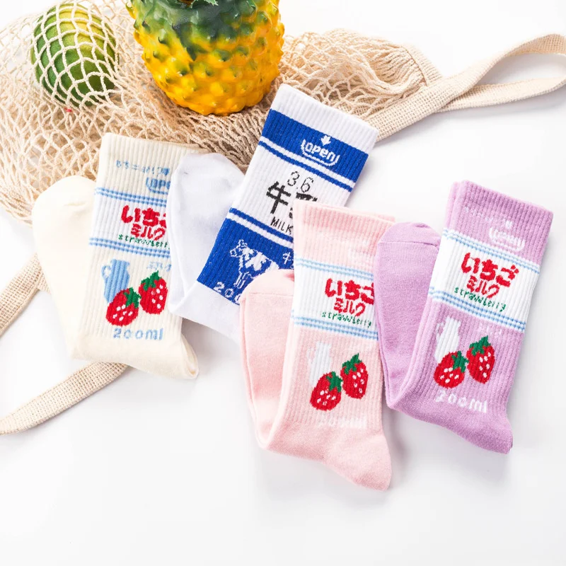 HUI GUAN элегантные милые модные женские носки в полоску с рисунком клубники дышащие