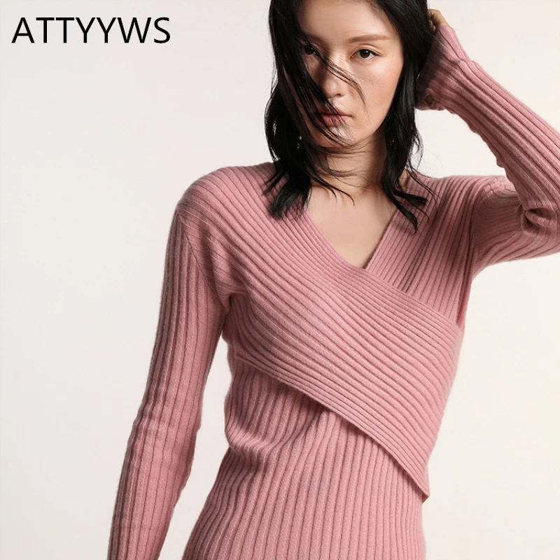 2019 New high-grade cashmere sweater Slim fashion V-neck long-sleeved knit draw women's sweater short brand ATTYYWS pullover
2019 New high-grade cashmere sweater Slim fashion V-neck long-sleeved knit draw women's sweater short brand ATTYYWS pullover