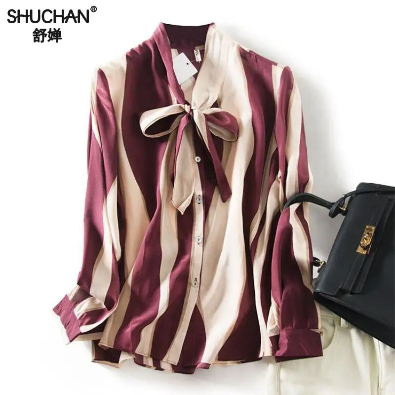 Shuchan Office Lady Print Natural Silk Womens Tops And Blouses Bow Tie New Arrivals 2019 Blusas Femininas Ladies Tops R7008
Shuchan Office Lady Print Natural Silk Womens Tops And Blouses Bow Tie New Arrivals 2019 Blusas Femininas Ladies Tops R7008