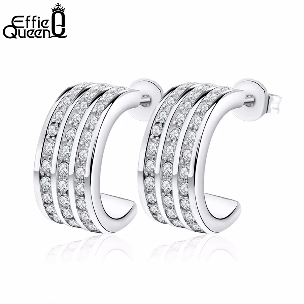 Image 2014 New Arrival,Unique Stud Earrings,3 Rows Austria Crystal,,925 Sterling Silver Material on 3 Layer Platinum Plated