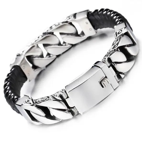 Мужской браслет из натуральной кожи в стиле ретро|curb chain bracelet|chain braceletchain bracelet men |