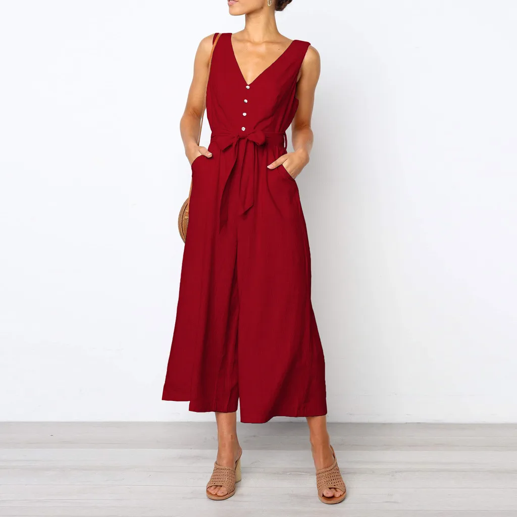 Ladies Jumpsuit Summer Fashion 2019 Sexy Women Sleeveless Button Backless High Waisted Wide Playsuits Beach Jumpsuit L322
Ladies Jumpsuit Summer Fashion 2019 Sexy Women Sleeveless Button Backless High Waisted Wide Playsuits Beach Jumpsuit L322