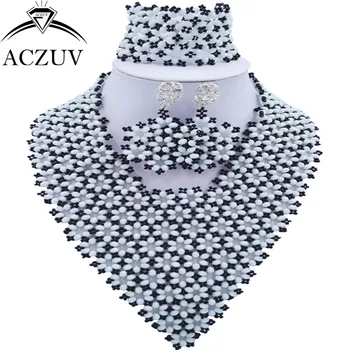 ACZUV Brand White Black Nigerian Beads Jewelry Set African Wedding Jewellery Sets AJ014
ACZUV Brand White Black Nigerian Beads Jewelry Set African Wedding Jewellery Sets AJ014