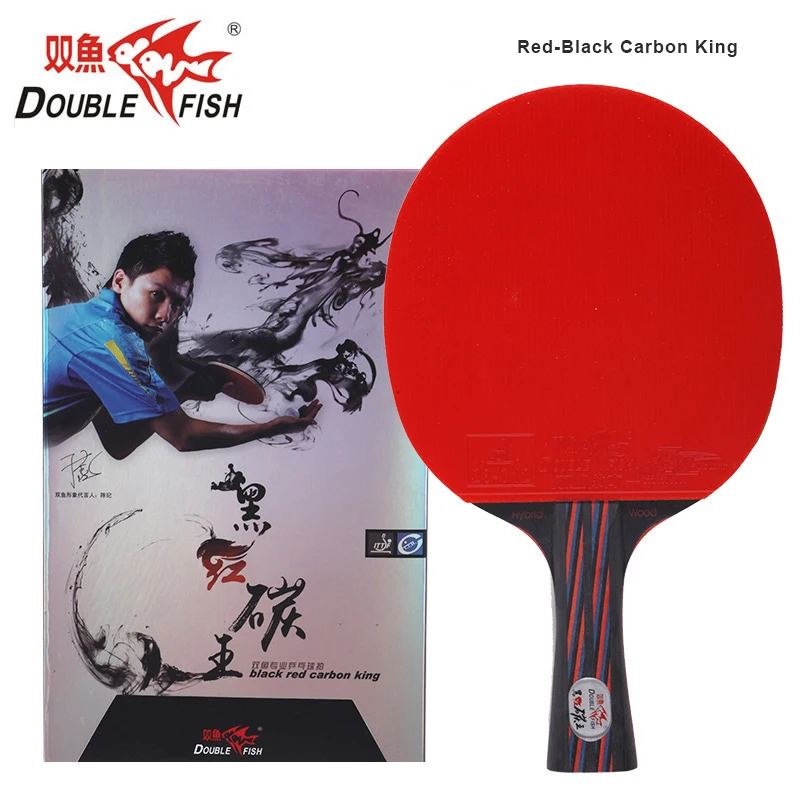 

2018 New Double Fish Red Black Carbon King Long handle Table tennis racket with ITTF approved ruber for loop fast attack
