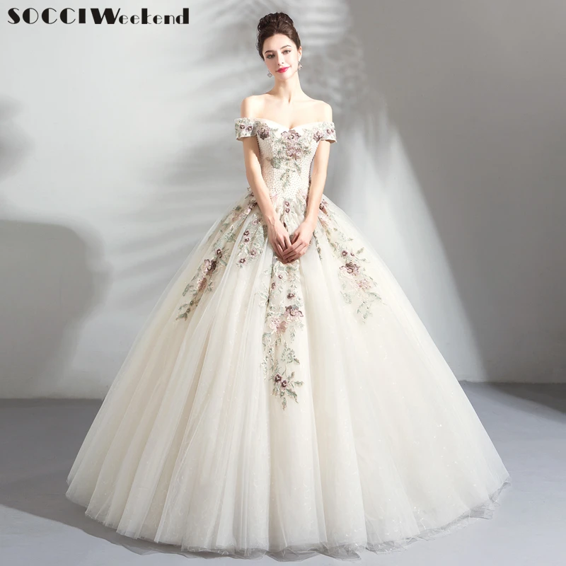 SOCCI Wedding Dress Luxury Colorful Lace Flower Tulle A-line Bridal Gown Long Appliques Beading Floor-length Vestido De Noiva
SOCCI Wedding Dress Luxury Colorful Lace Flower Tulle A-line Bridal Gown Long Appliques Beading Floor-length Vestido De Noiva