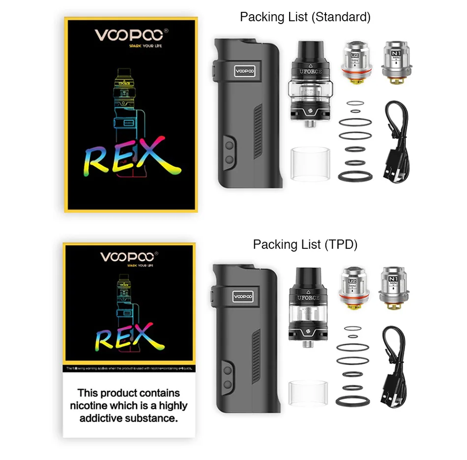 New Original VOOPOO REX 80W TC Kit with 2ml/5ml UFORCE Tank & Innovative GENE FIT Chip E-cig Vape Kit No Battery VS Drag