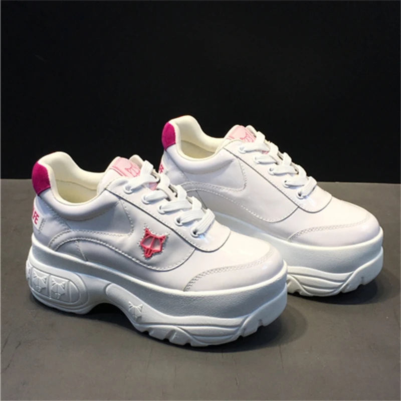 

Inspired 7cm Platform Chunky Lace Up Sneaker Black White Pink Soft Leather Women Shoes Thick Sole Sporty Ugly Shoes Woman