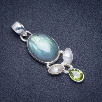 Natural Blue Fire Labradorite,River Pearl and Peridot 925 Sterling Silver Pendant 1.75" A0027
Natural Blue Fire Labradorite,River Pearl and Peridot 925 Sterling Silver Pendant 1.75" A0027