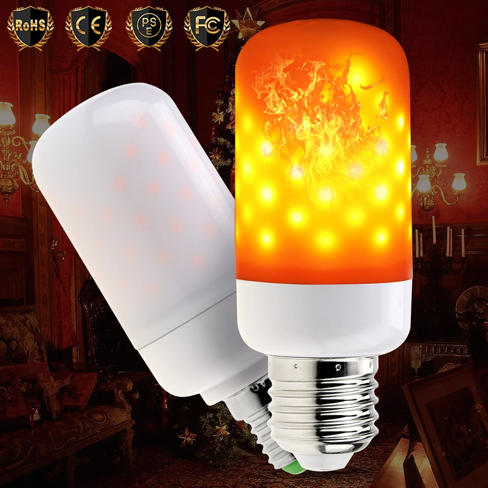 

2PCS Flame Bulb E27 LED Flame Effect Lamp E14 E26 LED Fire Light AC85-265V Two Modes 3W Flickering Emulation Decoration LED Lamp