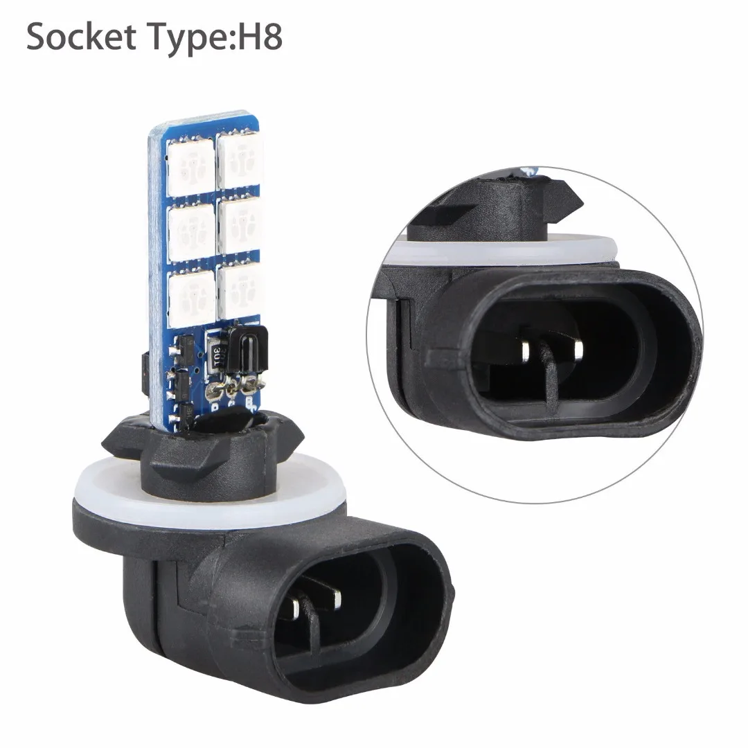 Mayitr 2pcs 12V 881 5050 RGB 12LED Car Headlight Fog Light Bulb High power Atmosphere Lamp+Remote Control Kit for Car Decoration