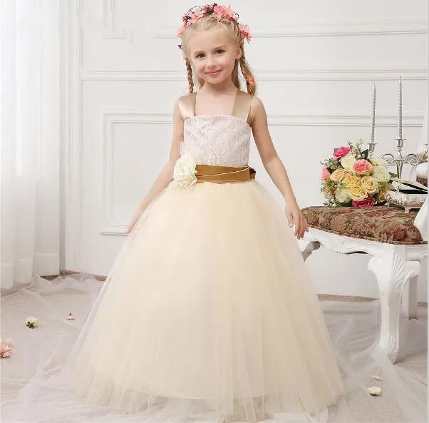 Tutu New Flower girl Dress with Bow Lace Tulle Girls First Communion Dress Custom Made Any Size