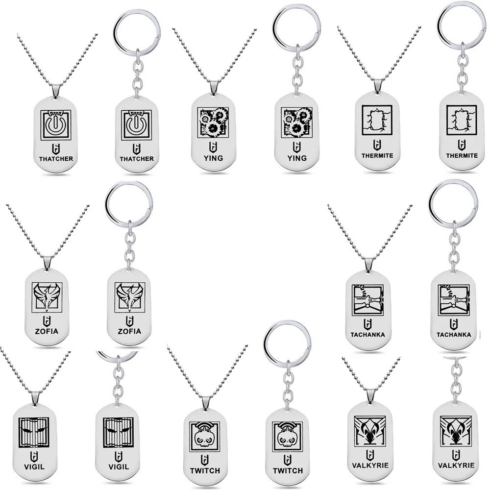 Rainbow 6 Siege Keychain VALKYRIE Metal Tag Pendants Necklace Beads Chain Keyring Ying ZOFIA Letter For Men Car Accessory
Rainbow 6 Siege Keychain VALKYRIE Metal Tag Pendants Necklace Beads Chain Keyring Ying ZOFIA Letter For Men Car Accessory
