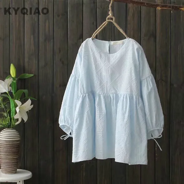 KYQIAO Plus size women clothing female autumn spring Japanese style fresh lantern sleeve white blue pink solid blouse blusa
KYQIAO Plus size women clothing female autumn spring Japanese style fresh lantern sleeve white blue pink solid blouse blusa