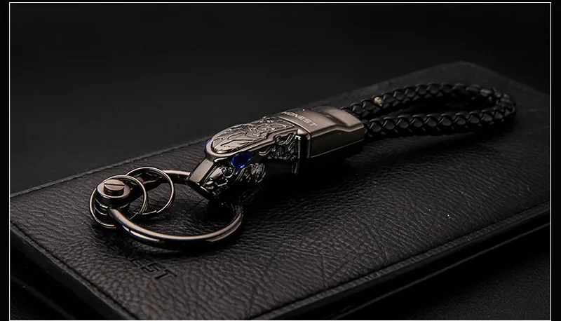 Brand HONEST High Grade Men Key Chain Keychains Rhinestones Car Key Ring Holder Jewelry Bag Pendant Gift Genuine Leather Rope 22