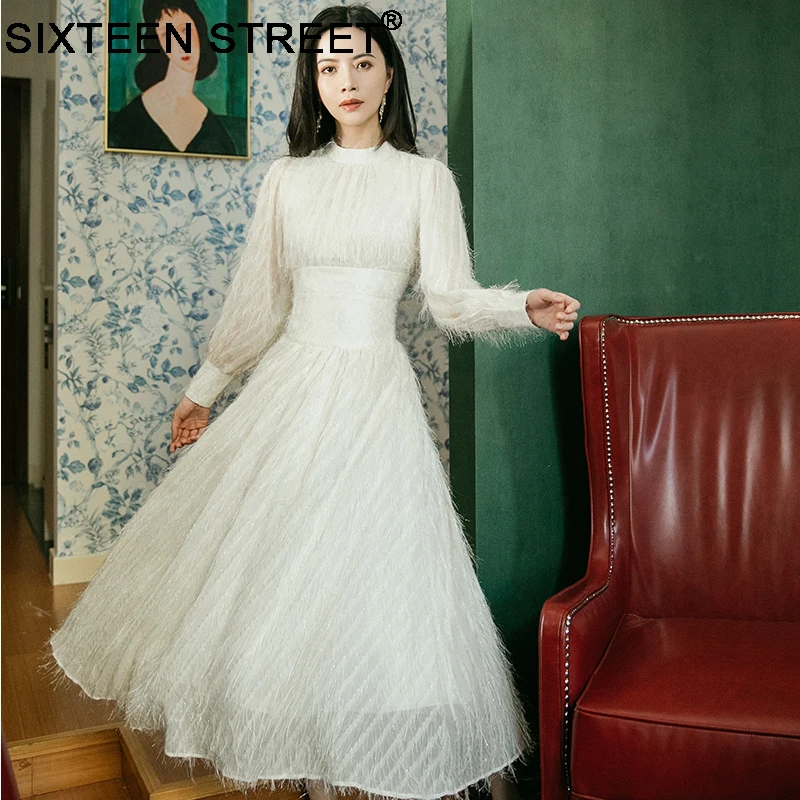 New women's clothing maxi dress Korea style rice white feather tassel elegant dresses New autumn spring party wear round neck
New women's clothing maxi dress Korea style rice white feather tassel elegant dresses New autumn spring party wear round neck