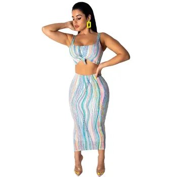 2019 Colorful Striped Sexy Summer Two Piece Set Women Backless Crop Top Bandage Skirt Set Sweatsuit 2 Piece Club Outfits
2019 Colorful Striped Sexy Summer Two Piece Set Women Backless Crop Top Bandage Skirt Set Sweatsuit 2 Piece Club Outfits