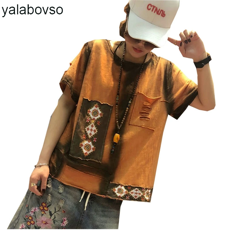 Vintage New Loose Casual O Neck T shirts Female Soft Comfortable Embroidery Tees Short Sleeve Ladies Tops 2018 Yalabovso zj z30
Vintage New Loose Casual O Neck T shirts Female Soft Comfortable Embroidery Tees Short Sleeve Ladies Tops 2018 Yalabovso zj z30