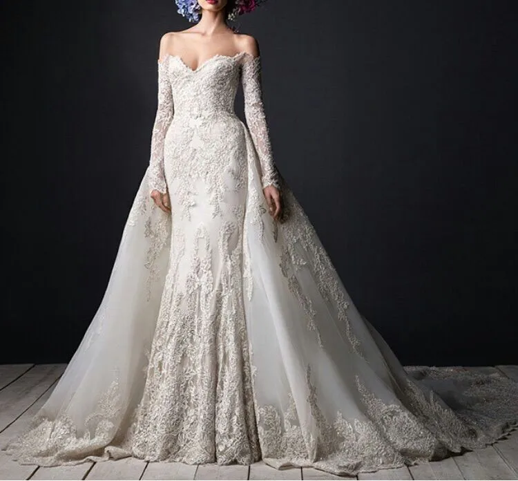 2019 Luxury Lace wedding gowns Long Sleeve Detachable Train Bridal Dresses Floor length Vestido De Noiva Robe De Mariage
2019 Luxury Lace wedding gowns Long Sleeve Detachable Train Bridal Dresses Floor length Vestido De Noiva Robe De Mariage