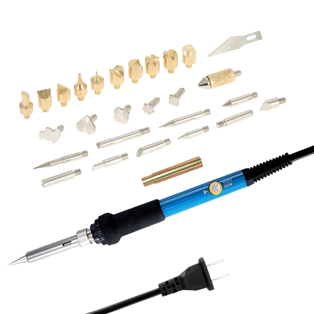 28PCS Welding Soldering Iron Kit 60W Electric Adjustable Temperature Carving Pyrography Tool Wood Embossing Pen Set | Инструменты
