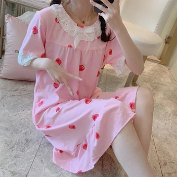 2019 Summer Woman Clothe strawberry Print Short sleeve Cotton Nightgown Knee-Length Sleepwear M Plus Size Large Size XL G385
2019 Summer Woman Clothe strawberry Print Short sleeve Cotton Nightgown Knee-Length Sleepwear M Plus Size Large Size XL G385