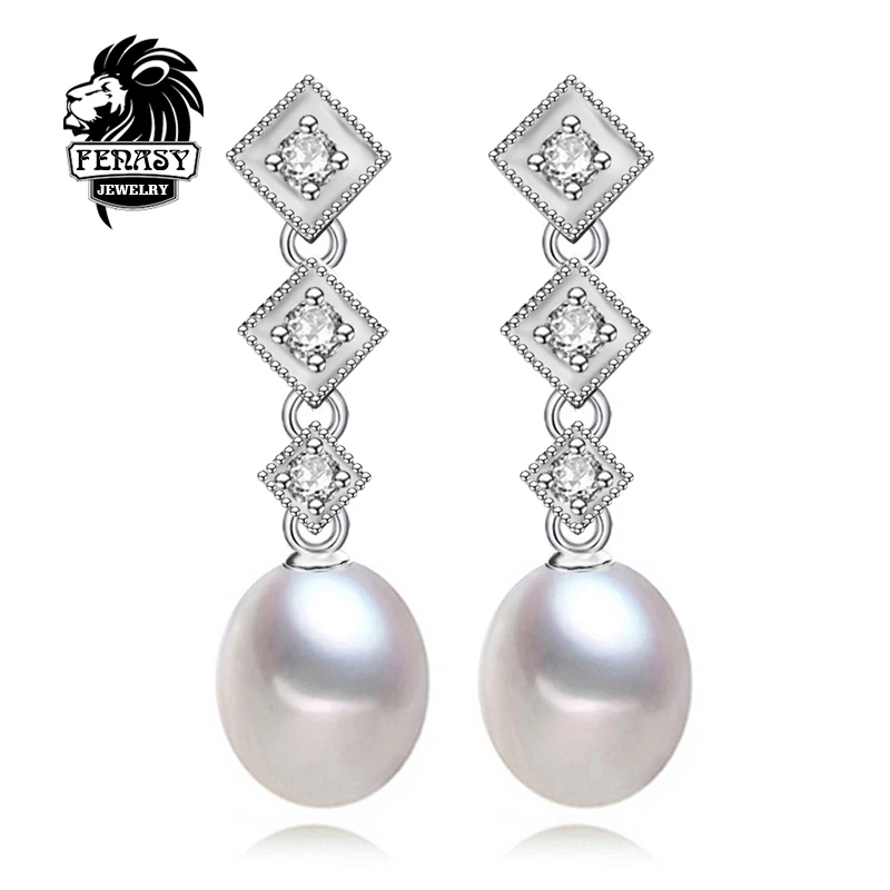 FENASY 925 Silver Pearl Drop Earrings