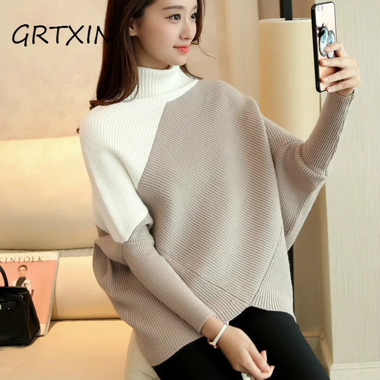 GRTXIN Autumn fashion new turtleneck all-match splice color long sleeve loose knit sweater women
GRTXIN Autumn fashion new turtleneck all-match splice color long sleeve loose knit sweater women