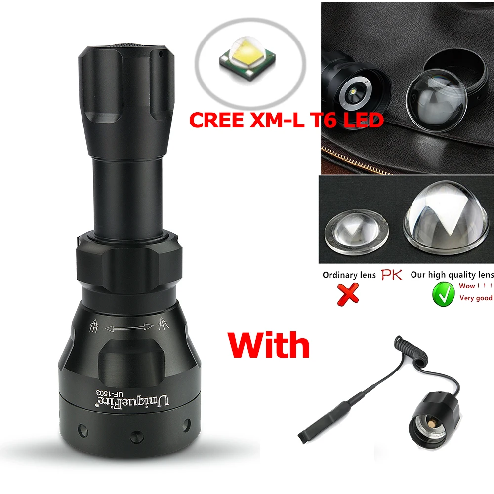 UniqueFire 1503 XM-L T6 Led Flashlight White Light Tactical Adjustable Torch with Dual Control Remote Pressure Switch
UniqueFire 1503 XM-L T6 Led Flashlight White Light Tactical Adjustable Torch with Dual Control Remote Pressure Switch