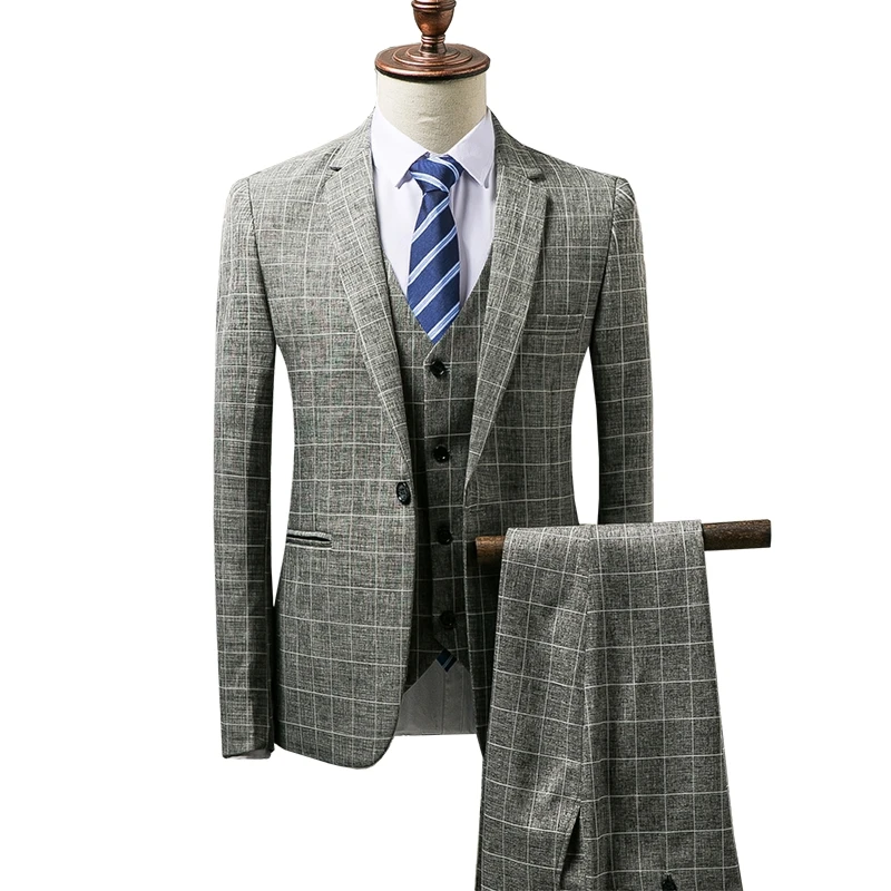 Plaid suits autumn new men's single buckle lattice suit three-piece suit (coat + trousers + vest) men's slim large size suits
Plaid suits autumn new men's single buckle lattice suit three-piece suit (coat + trousers + vest) men's slim large size suits