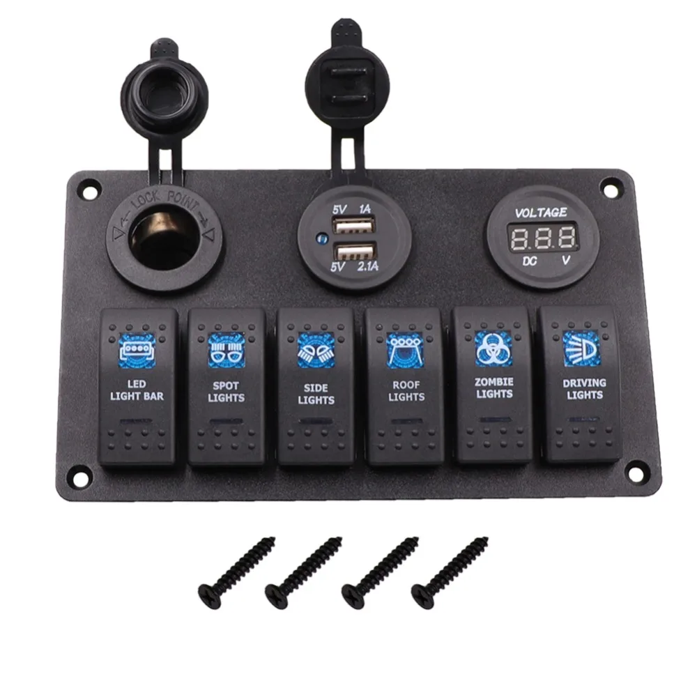 Waterproof Blue LED Rocker Switch Panel12~24v with Cigarette Socket Dual USB Ports fit for Boat Car
Waterproof Blue LED Rocker Switch Panel12~24v with Cigarette Socket Dual USB Ports fit for Boat Car
