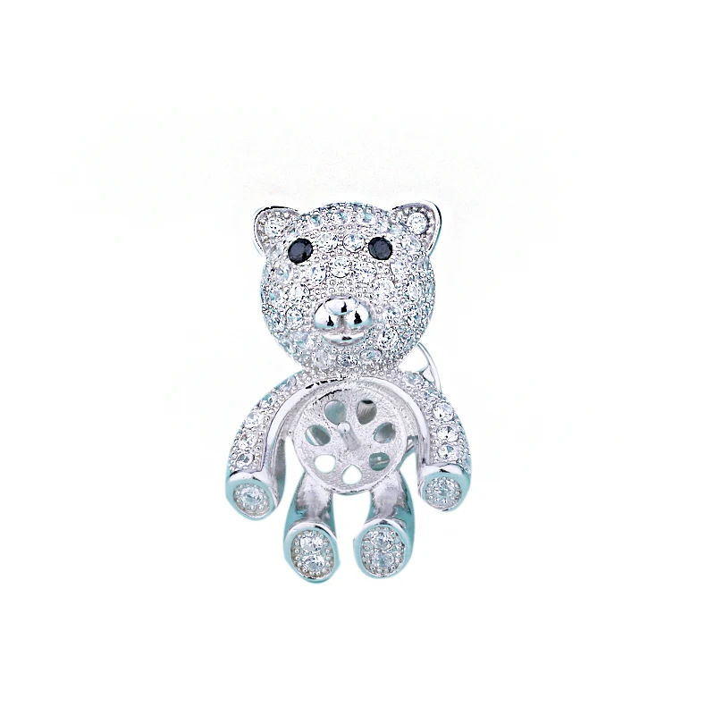 

Sterling Silver 925 Brooch Cubic Zirconia CZ Accents Semi Mount Brooch Setting Little bear Fine Jewelry Hot Selling