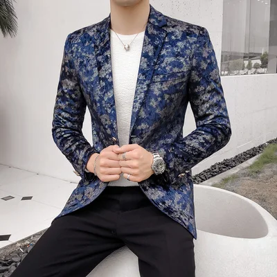 Mens Printed Blazer Stylish Navy Blue Floral Man Blazer Casual Suit Jacket Slim Fit Prom DJ Club Stage Walking Blazer 2019
Mens Printed Blazer Stylish Navy Blue Floral Man Blazer Casual Suit Jacket Slim Fit Prom DJ Club Stage Walking Blazer 2019